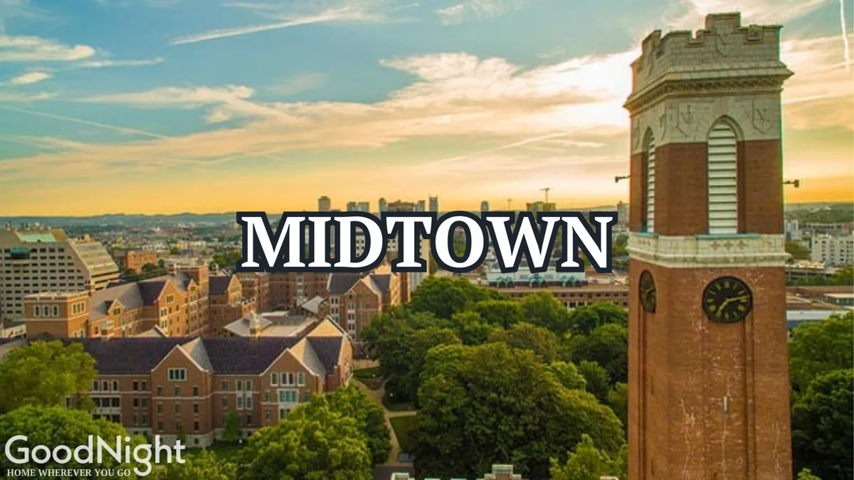 A panoramic view featuring a historic clock tower, lush greenery, and the city skyline in the distance. The scene captures the essence of open-air relaxation with sweeping views, symbolizing the elevated and scenic atmosphere mentioned in the section.